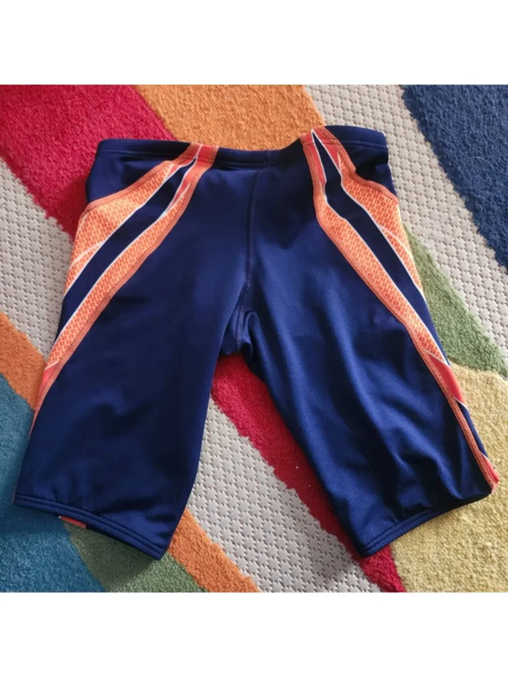 TYR Boys Size 28 Swim Bottoms Navy Blue & Orange Swimsuit